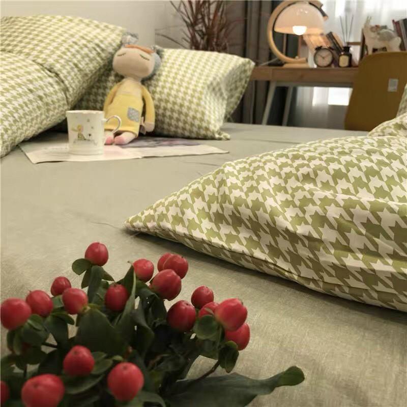 Bộ chăn ga Cotton Poly M2T bedding chăn ga Hàn Quốc roma xanh lá đủ size miễn phí bo chun