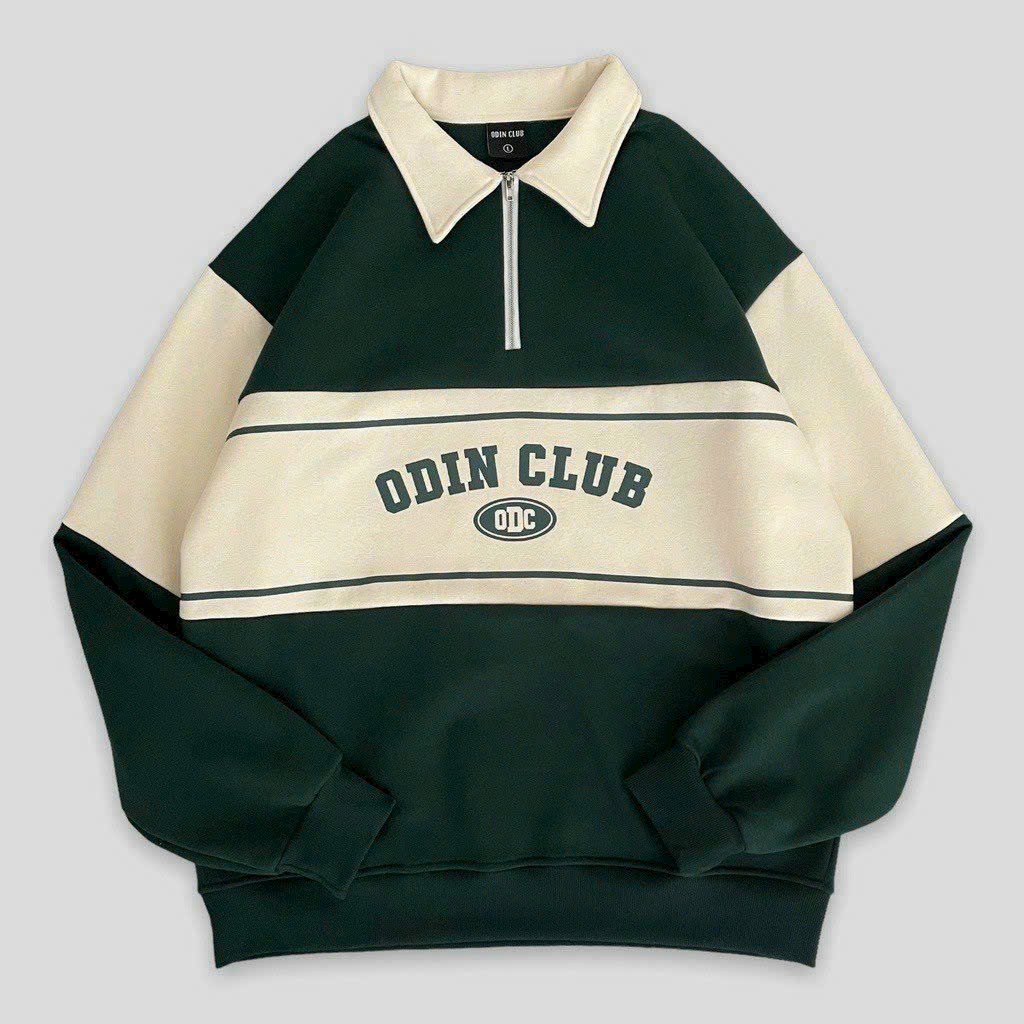 Áo Sweater Nam Nữ Cổ Bẻ Khóa Kéo Odiclub Vải Nỉ Bông Dày Dặn Mềm Mịn 2 Màu, Áo chui đầu hoodie Polo oversize Odin Club ODC, Áo thun tay dài có cổ form rộng nam nữ Local Brand