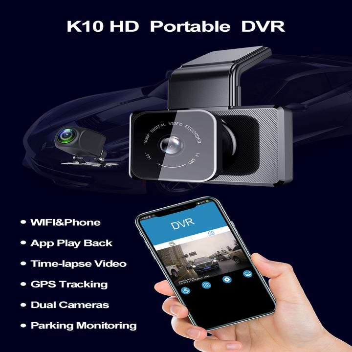 Camera hành trình ô tô, xe hơi Phisung K10 tích hợp camera sau Wifi GPS