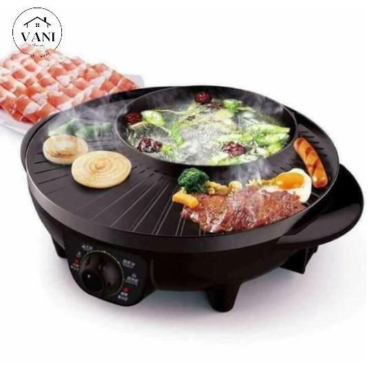 Nồi lẩu nướng tròn 2 ngăn Hàn Quốc 2in1 cao cấp - Lẩu nướng điện 2 trong 1 Thái Lan mặt đá