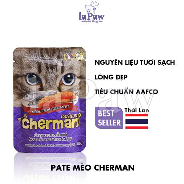 Combo 10 gói (5 vị) Pate cho mèo trưởng thành Cherman cao cấp nhập khẩu Thái Lan gói 85g