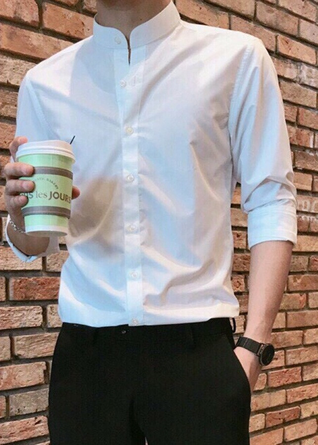 Áo Sơ Mi Dàu Tay Cổ Tàu KOJIBA – Trắng – L