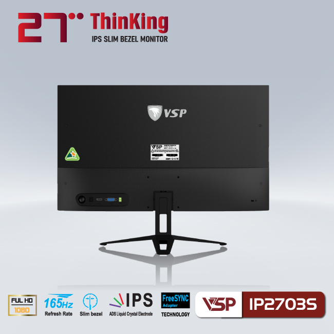 Màn hình máy tính 27inch VSP IP2703S Gaming (27&quot; IPS FHD 165Hz, HDMI+DP) - Hàng chính hãng TECH VISION phân phối