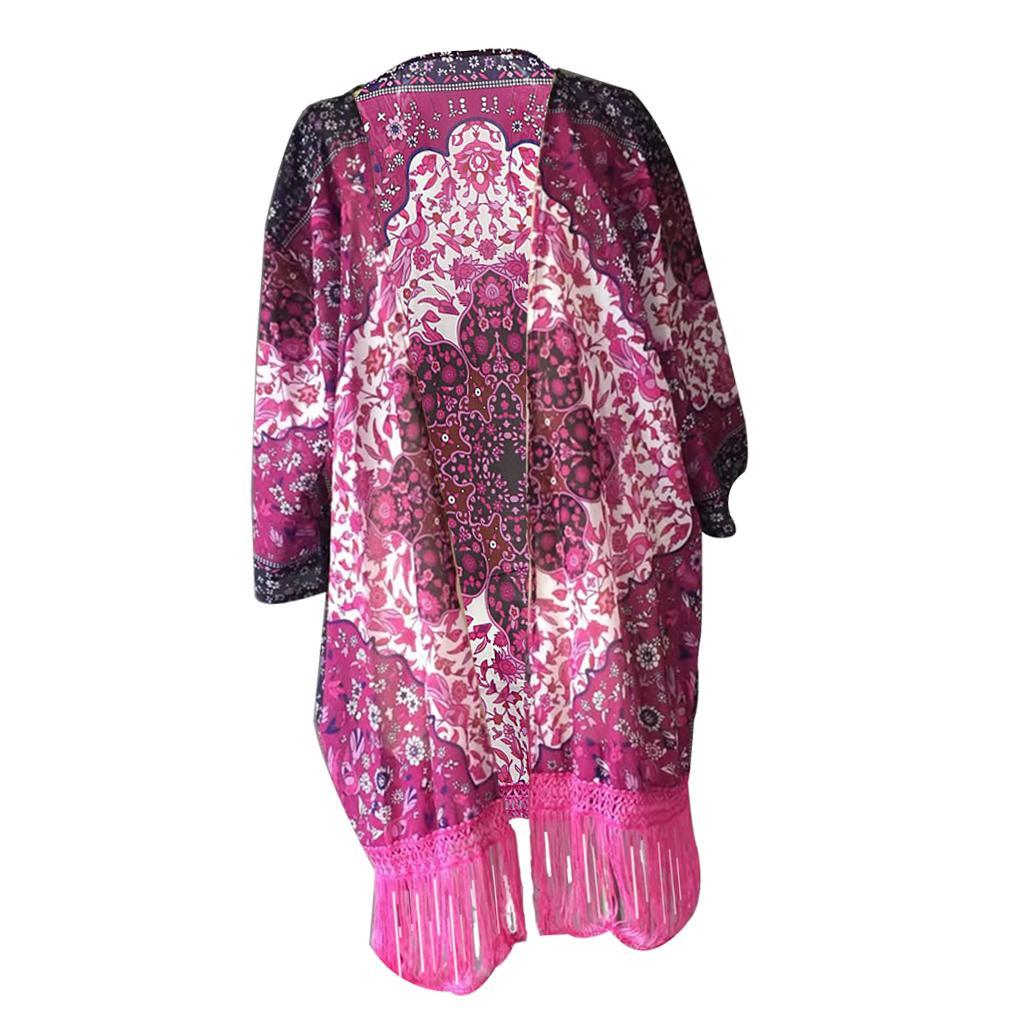 Purple Flower Fashion Flower Printing Chiffon Cardigan Coat Beach Cover UP