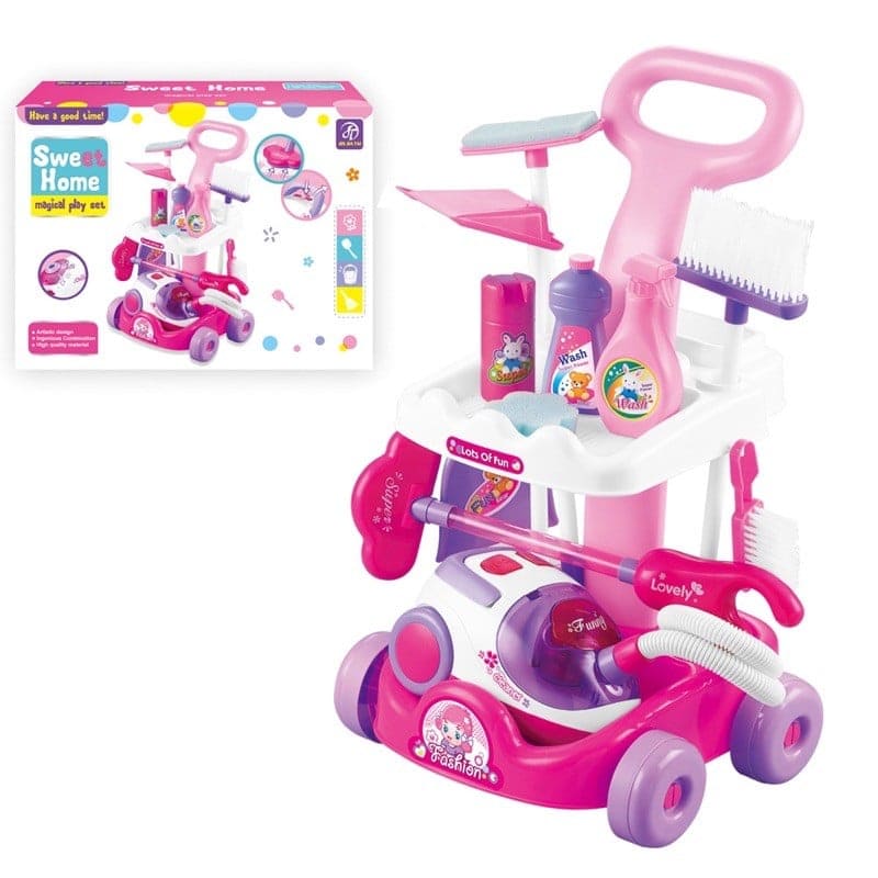 Bộ đồ chơi phụ kiện dụng cụ lau dọn vệ sinh cỡ lớn kèm xe đẩy chuyên dụng cao cấp cho nhà búp bê (mẫu và màu ngẫu nhiên)