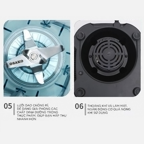 Máy xay sinh tố công nghiệp 1700W Osako OS-1723 cối nhựa kháng vỡ 2L, xay sinh tố không bị quá tải - Hàng chính hãng