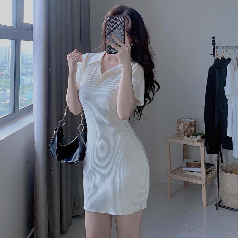 Váy polo ôm body/ Đầm ôm cổ sơ mi dáng ngắn, cộc tay chất gân đũa xịn mịn