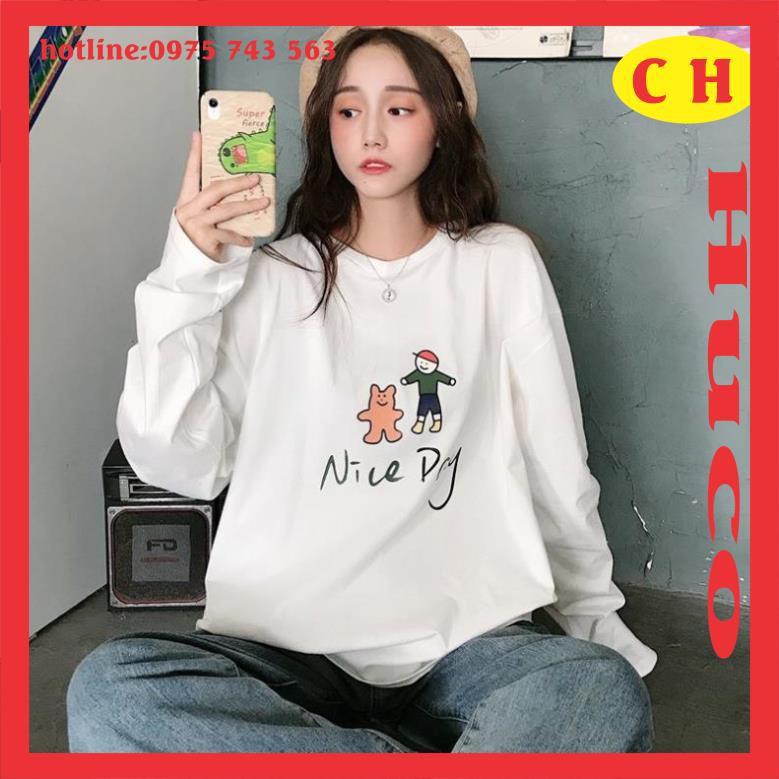 Áo thun tay dài form rộng unisex Nice Day nam nữ ulzzang áo nam nữ unisex freesize ulzzang giá rẻ