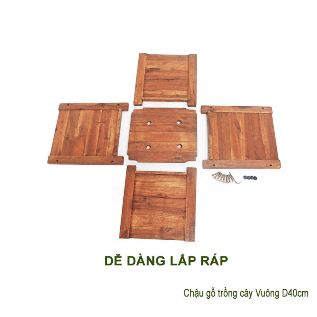 Chậu gỗ trang trí nội thất ban công Greenhome chịu nước tốt- màu gỗ tự nhiên- D40xR40xC40cm - xếp gọn dễ dàng vận chuyển và lắp đặt- chắc chắn, độ bền lên đến 2 năm