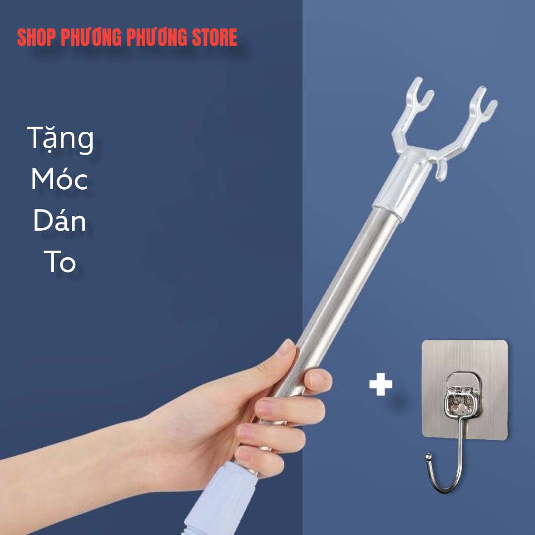 Cây gậy / xào / lấy đồ phơi quần áo inox Cây lấy đồ trên cao Điều Chỉnh được thu gọn kéo dài ( tặng vỉ dán tường to )