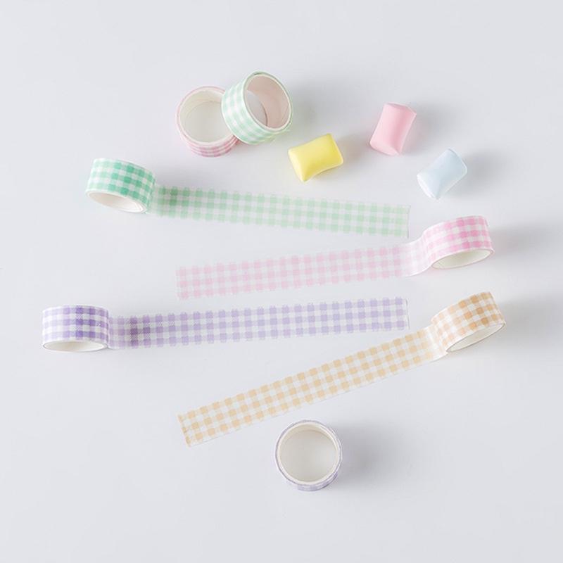 Washi Tape - Set 4 Băng Keo Dán Họa Tiết Caro Retro Màu Pastel