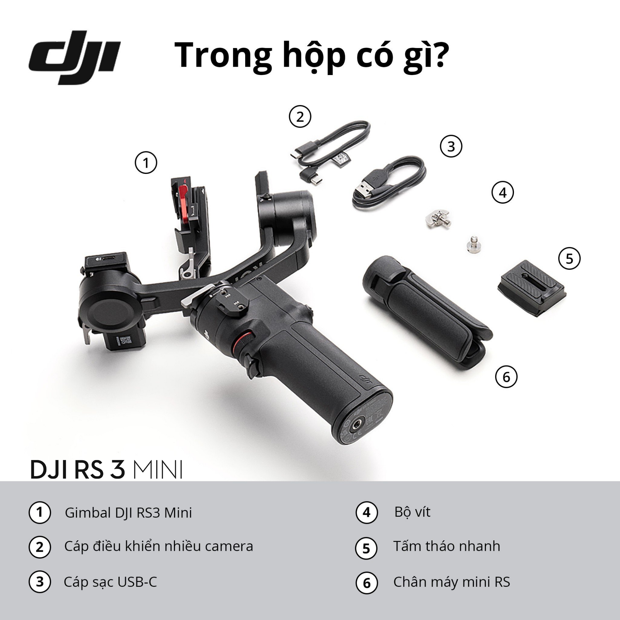 Gimbal máy ảnh DJI RS 3 Mini gọn nhẹ tải trọng 2kg (DJI RS 3 Mini) - Hàng chính hãng