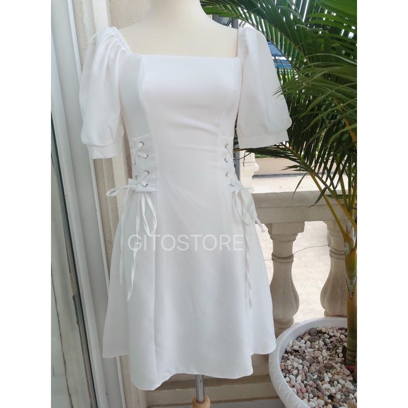 ĐẦM ĐEN CỔ VUÔNG – VÁY NỮ TAY PHỒNG – TRẮNG ĐỎ ĐEN – GD087