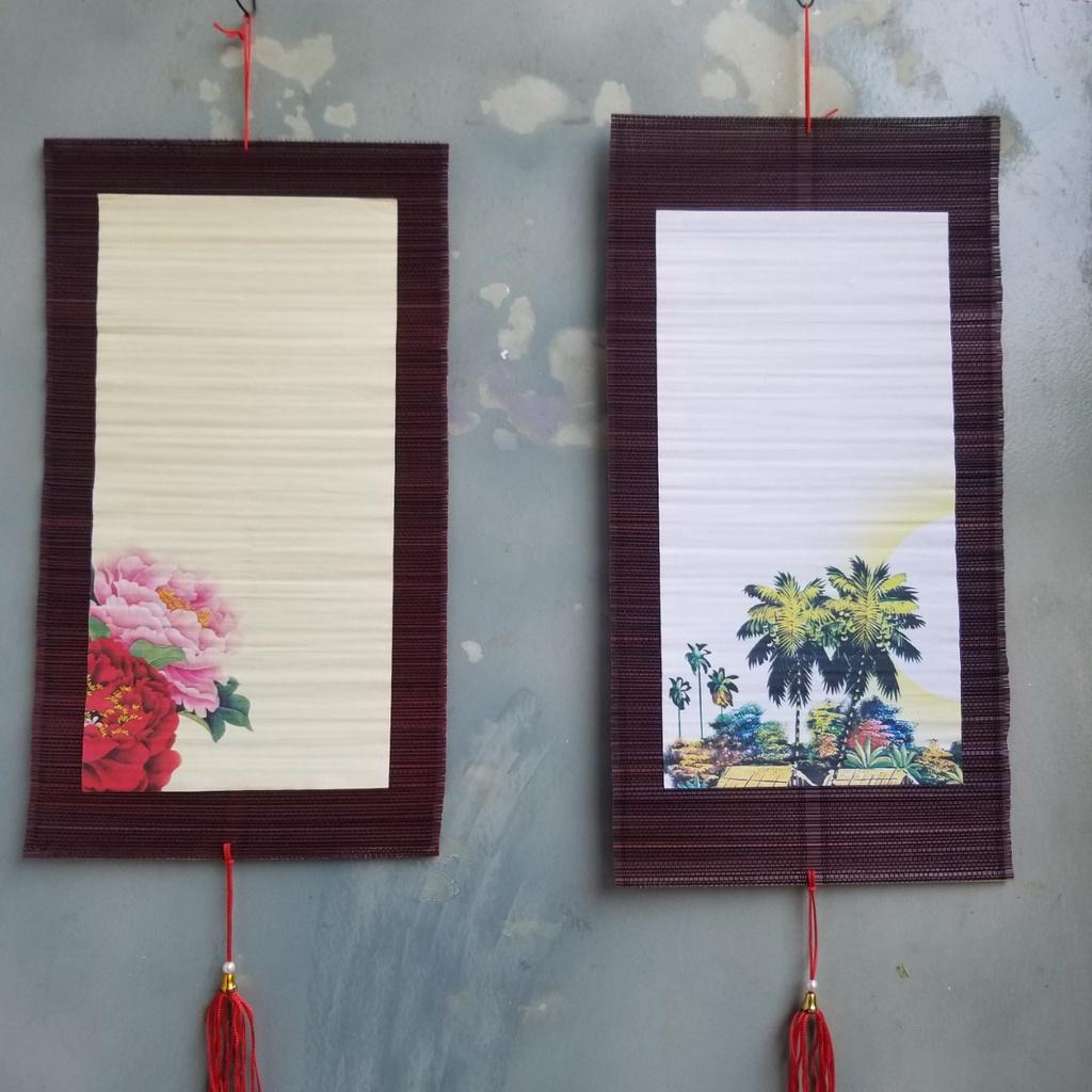 Set 5 mành tre viết thư pháp nhiều mẫu, kích thước 20cm x 40cm