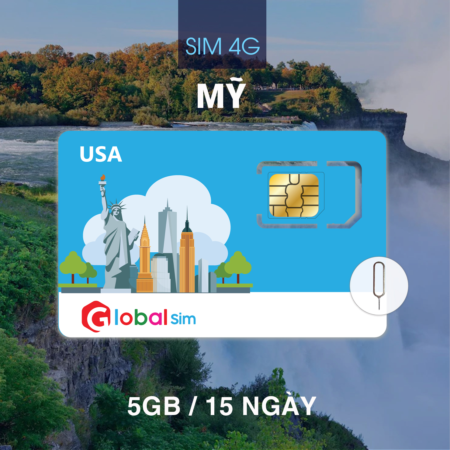 SIM 4G MỸ 15 NGÀY 5GB TỐC ĐỘ CAO