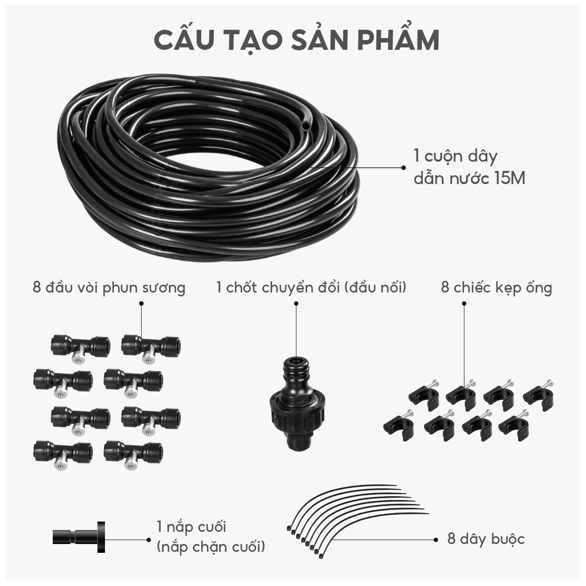 Bộ vòi phun sương làm mát Lebenlang LBLB3362, dài 15m, đa dạng công năng, cất gọn dễ dàng, hàng chính hãng