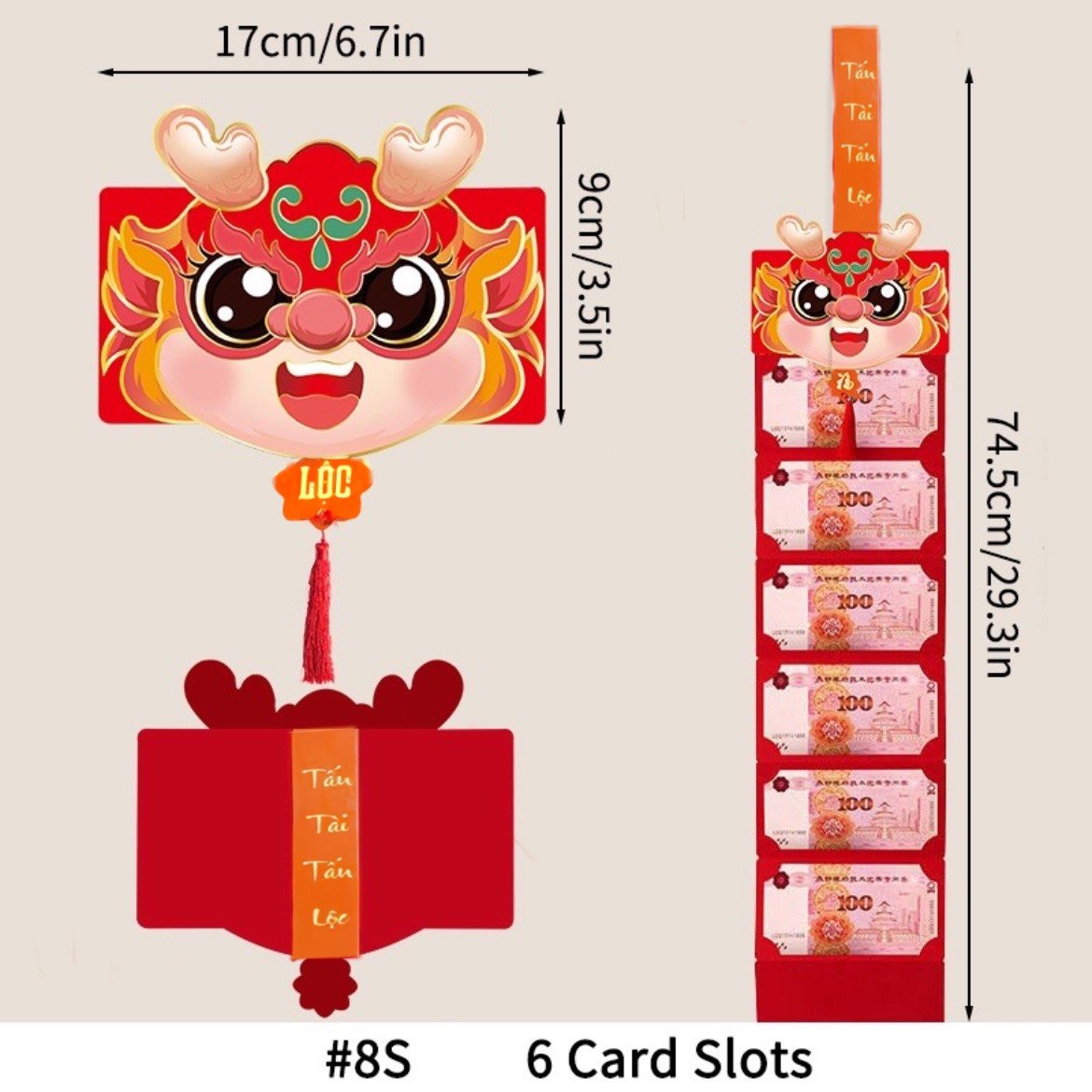 Bao lì xì 2024 xếp lớp 6 ngăn sang trọng độc lạ - lì xì xuân giáp thìn