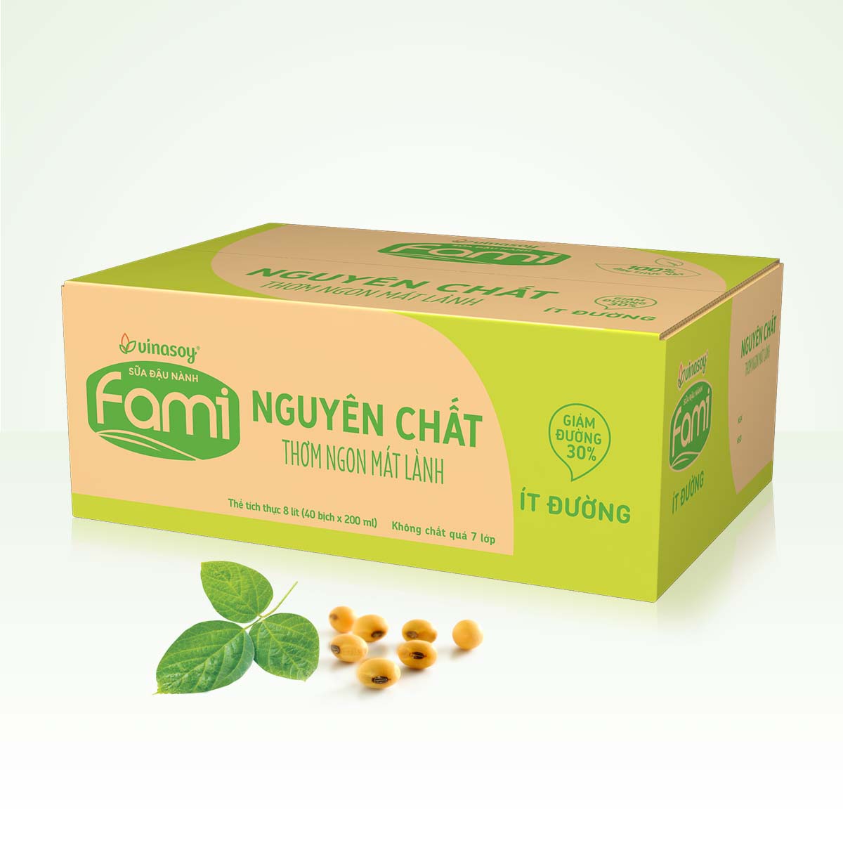 Hình ảnh Thùng Sữa đậu nành Fami Nguyên Chất ít đường (200ml x 40 bịch)