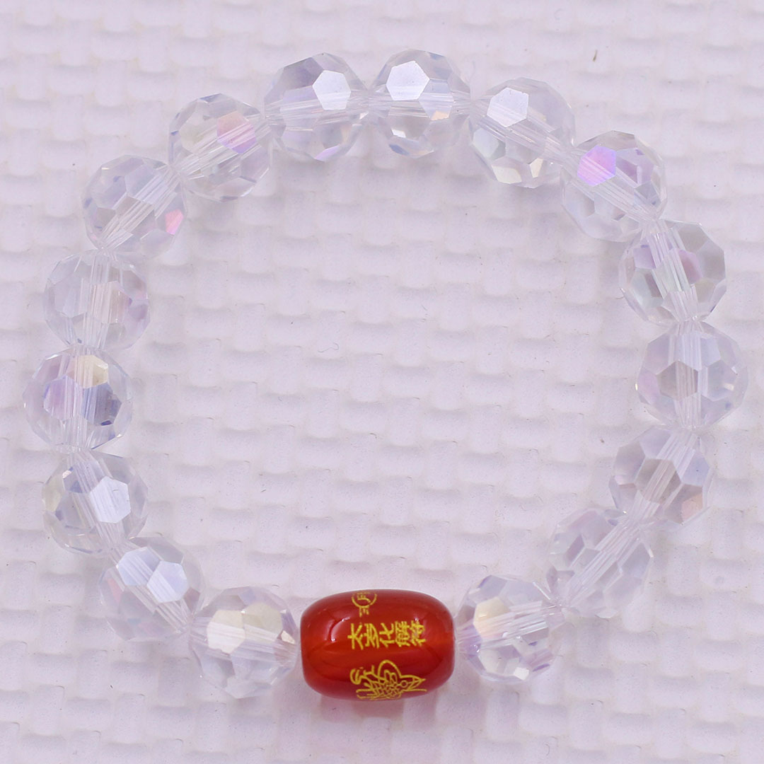 Vòng chuỗi đeo tay pha lê trắng cắt giác 10 ly charm giải thái tuế phù, vòng chuỗi phong thủy, giải năm hạn thái tuế
