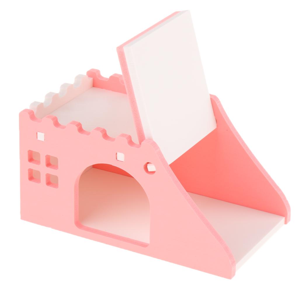 Hamster Hideout House Wood Living Hut Exercise Funny Nest Toy for Rat pink