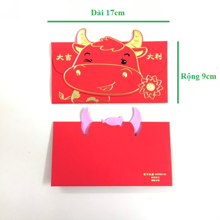 Set 3 bao lì xì con trâu 3D cute nhũ vàng (Mẫu 1), dùng để đựng thiệp chúc, tiền lì xì, mừng tuổi dễ thương và ý nghĩa - TMT Collection.com - SP005139