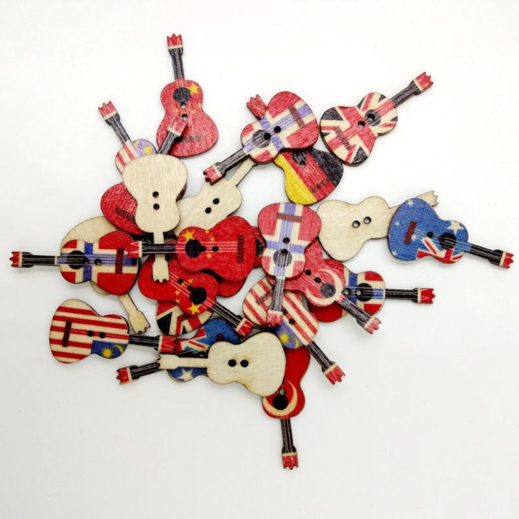 3-10pack 100 Pieces Mixed Wood Guitar Button Vintage 2 Hole Painting for Sewing