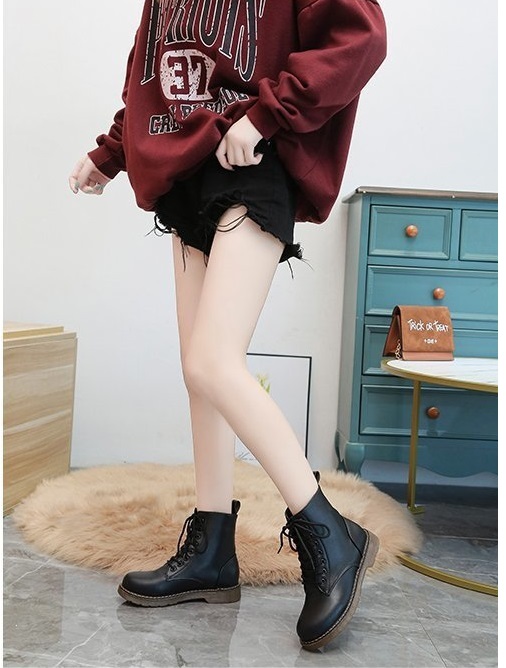 Giày boots nữ cột dây, bốt ulzzang đế nâu viền chỉ cổ lửng, sành điệu, cá tính S022N