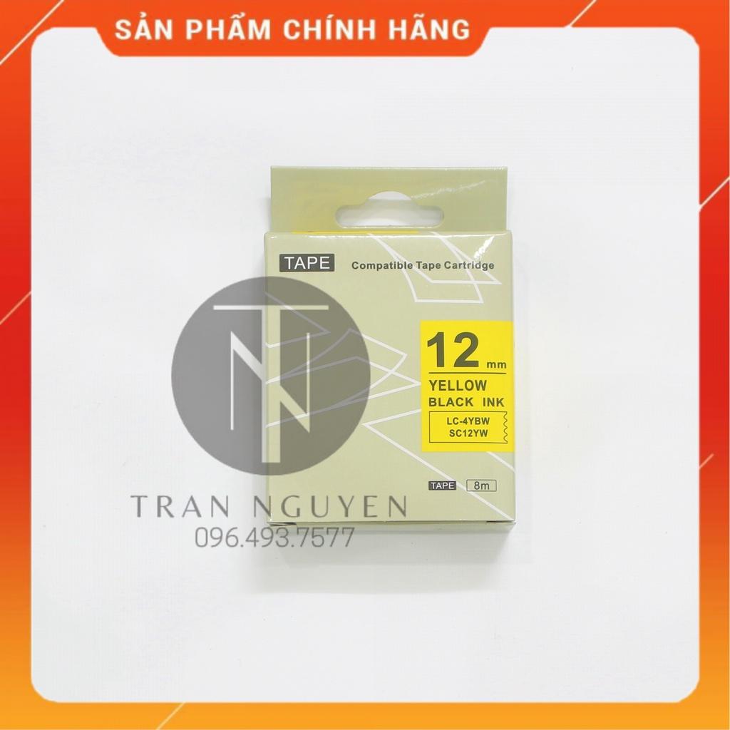 Nhãn in Tepra SC12YW (LC-4YBW) - Chữ đen nền vàng 12mm x 8m - Hàng nhập khẩu