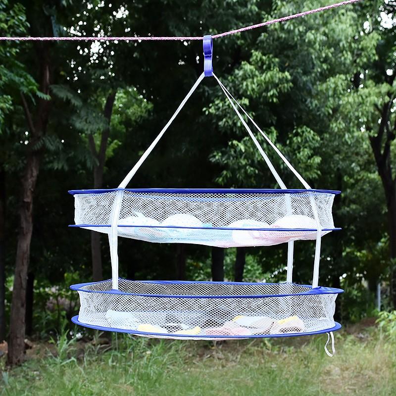 Giỏ treo phơi tất và đồ lót 2 tầng bằng vải lưới có thể gấp gọn