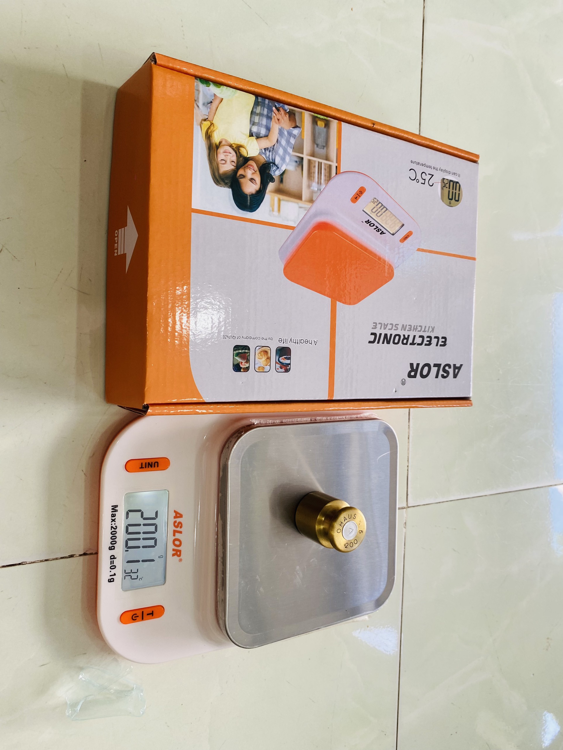 Cân tiểu ly mini ASLOR 2000G/0.1g HIỂN THỊ NHIỆT ĐỘ PHÒNG TRÊN CÂN