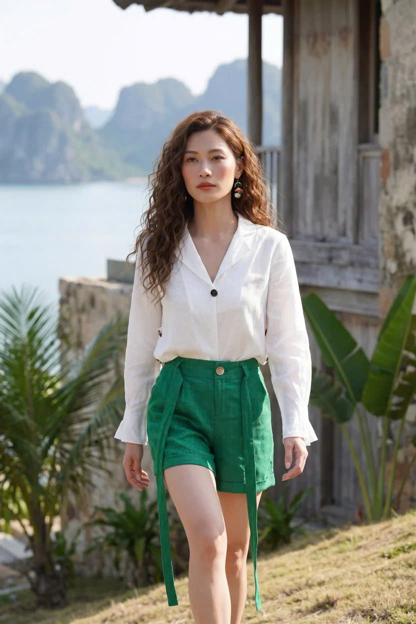 Quần Short Nữ Linen Xanh Lá Pan011 Thời trang Hity
