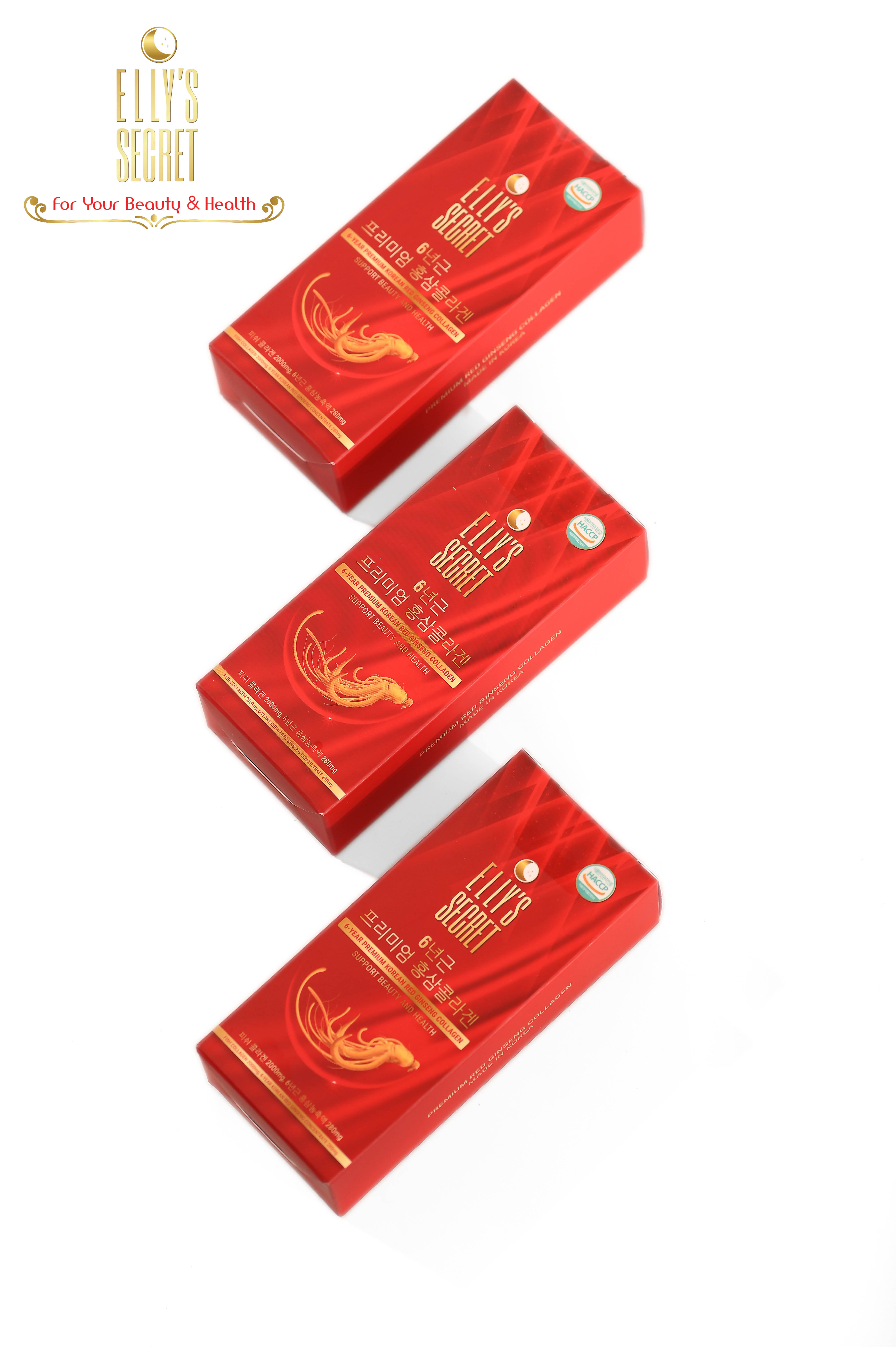 Hồng sâm collagen dạng nước cao cấp Hàn Quốc cải thiện làn da Elly Secret Premium 6 year Korea Red Ginseng Collagen 300ml