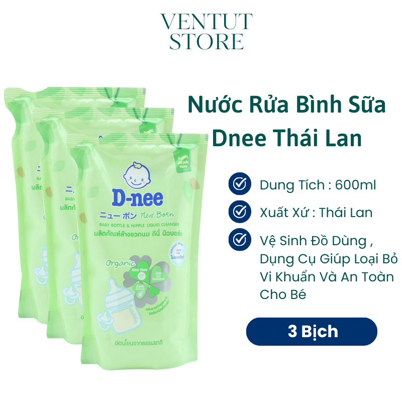 Combo 3 túi nước rửa bình sữa D-nee thái lan 600ml