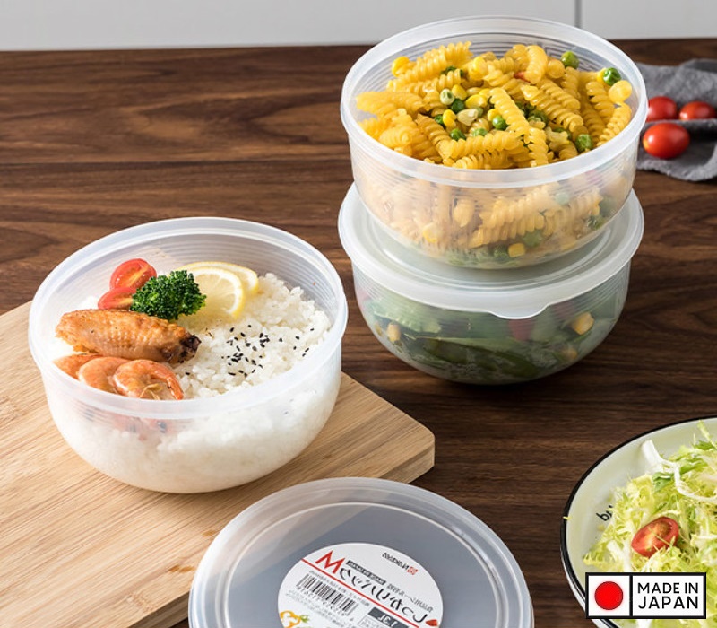 Bộ 3 hộp đựng thực phẩm sạch , đồ khô loại tròn có nắp 1.3L - Hàng nội địa Nhật