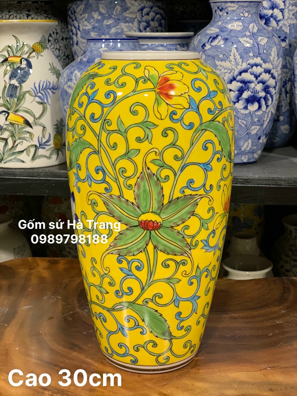 Lọ hoa gốm sứ Bát Tràng cao cấp vẽ tay cao 30cm