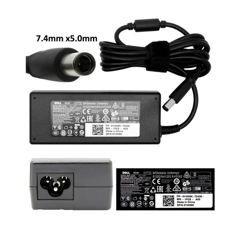 Sạc laptop D.e.l.l 19.5V - 4.62A 90W Chân kim to 7.4mm x 5.0mm - dùng cho laptop Latitude E4310, E6410,E6510,E6420,E6520,E5530, Vostro 3450, 3560, 5460, 5560, E7240, E7440, E7250, E7450 - Hàng chính hãng