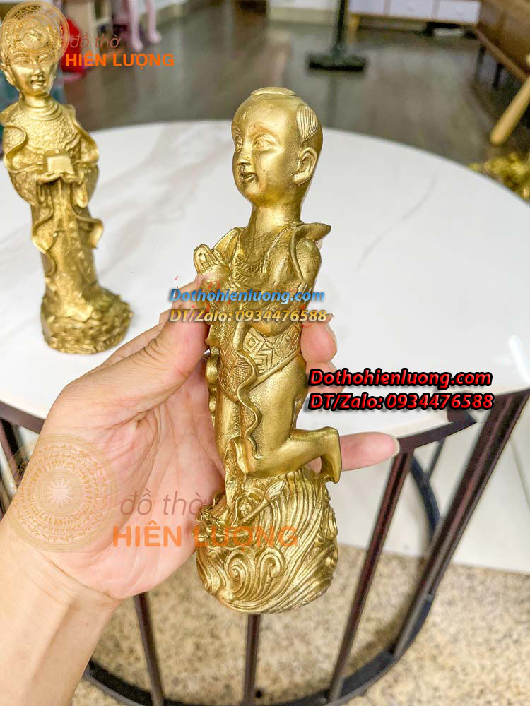 Tượng Tiên Đồng Ngọc Nữ Bằng Đồng Vàng Nguyên Chất Cao 19cm Đẹp Phong Thủy - Đồ Thờ Hiên Lượng