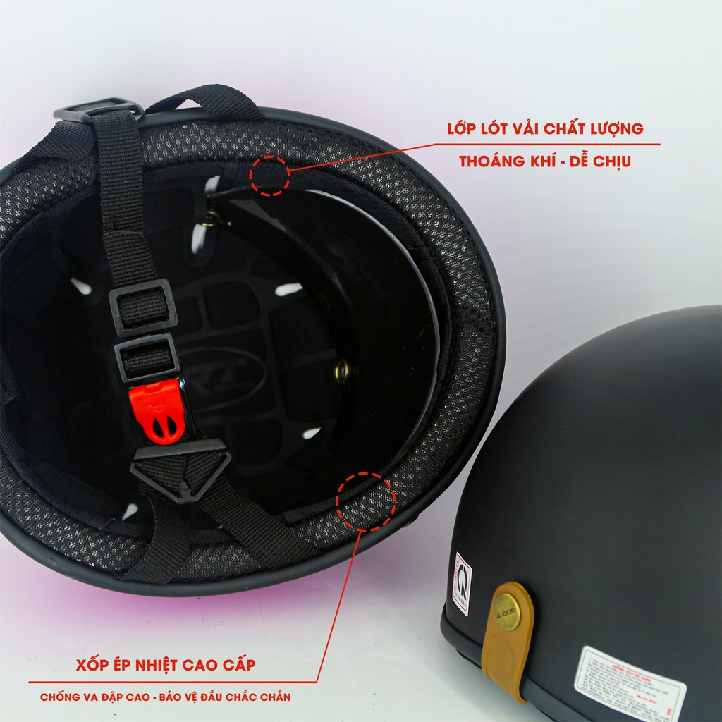 Mũ Bảo Hiểm Nửa Đầu SRT Màu Đen Nhám Trơn  - 1/2 SRT Cao Cấp