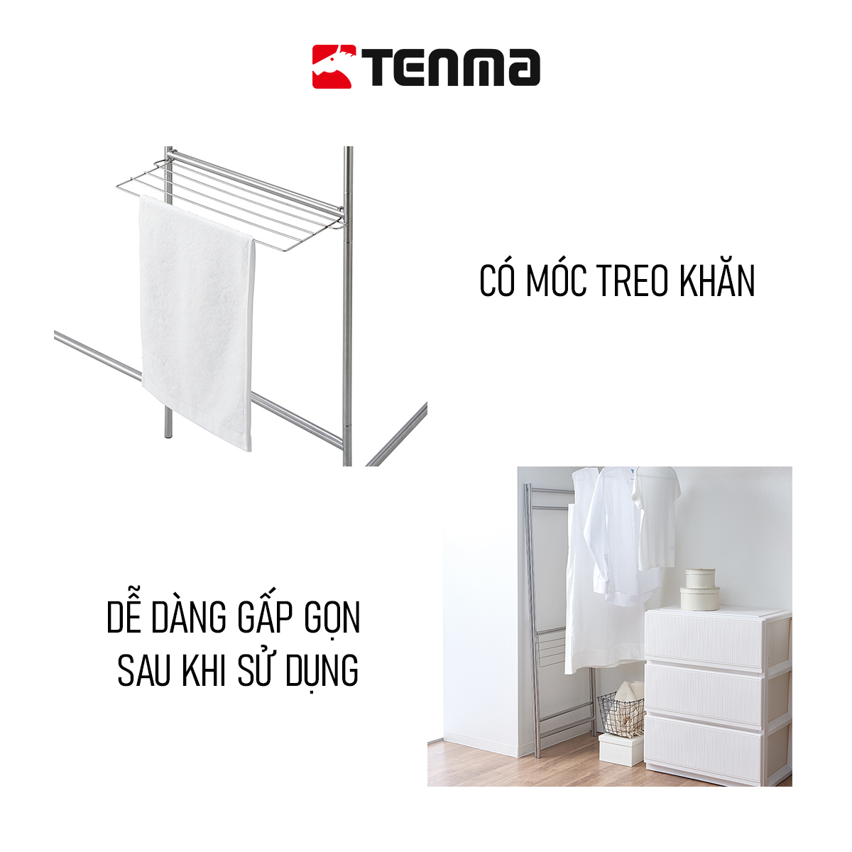 Giá Phơi Quần Áo Tiện Lợi Bằng Thép Không Gỉ TENMA, PSI-01