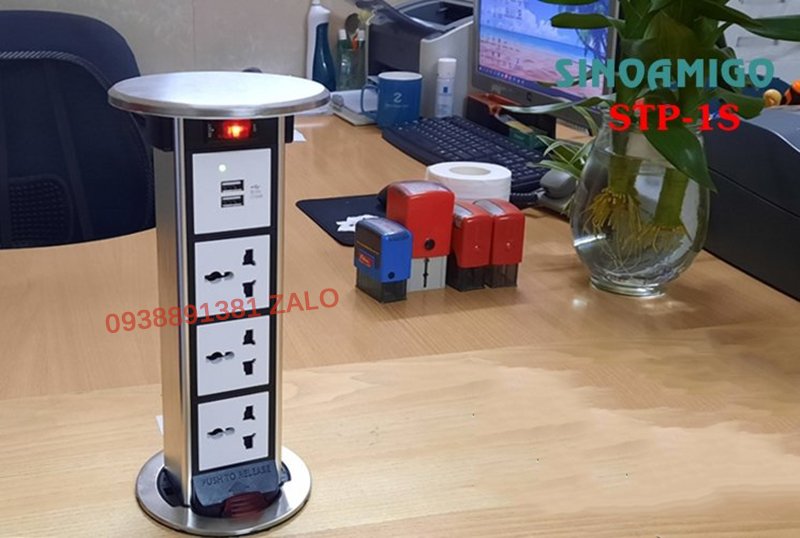 Ổ cắm âm bàn đảo đa năng Sinoamigo STP-1S (3 ổ điện đa năng, 2 ổ sạc USB 5V-2A) hàng nhập khẩu chính hãng