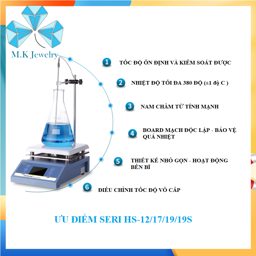 ( 1 lít ) Máy khuấy từ gia nhiệt HS-12 - Hàng Chính Hãng JOANLAB - Tiêu chuẩn Châu Âu .Khuấy trộn dung dịch, xi mạ nữ trang và các hóa chất khác