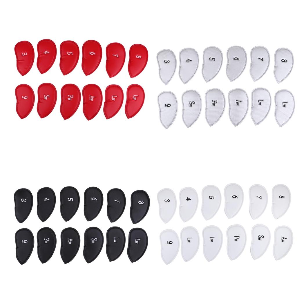 12 Pieces Waterproof PU Leather Golf Iron Head Cover Headcover Protector Set - Various Colors