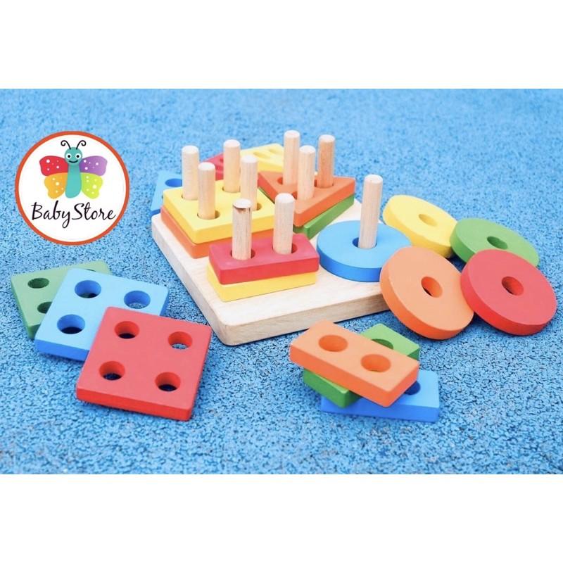 Bộ đồ chơi xếp hình thả khối bằng gỗ - Đồ chơi xếp hình Montessori cho bé phát triển toàn diện