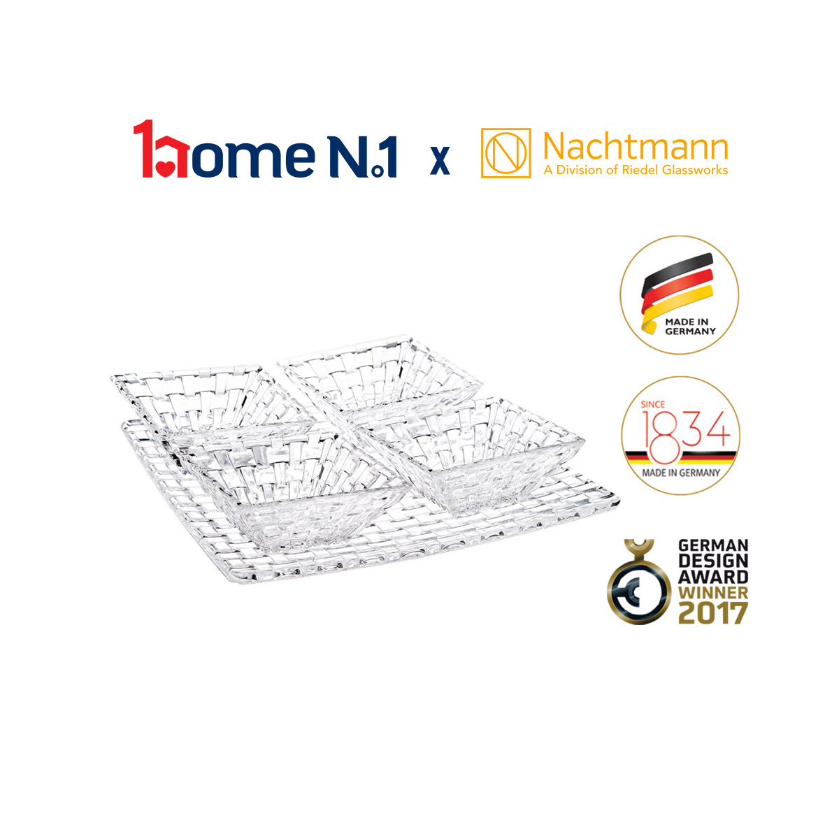 Bộ đĩa & khay pha lê Nachtmann Bossa Nova 5 món - Hàng chính hãng Đức