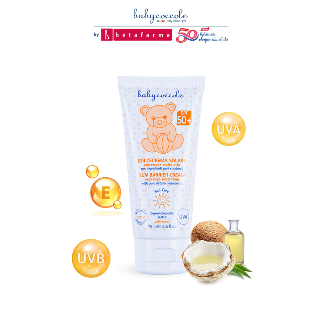 Kem chống nắng cho bé Babycoccole 0M+ an toàn cho trẻ sơ sinh &amp; em bé da nhạy cảm SPF 50+ 30ml/75ml