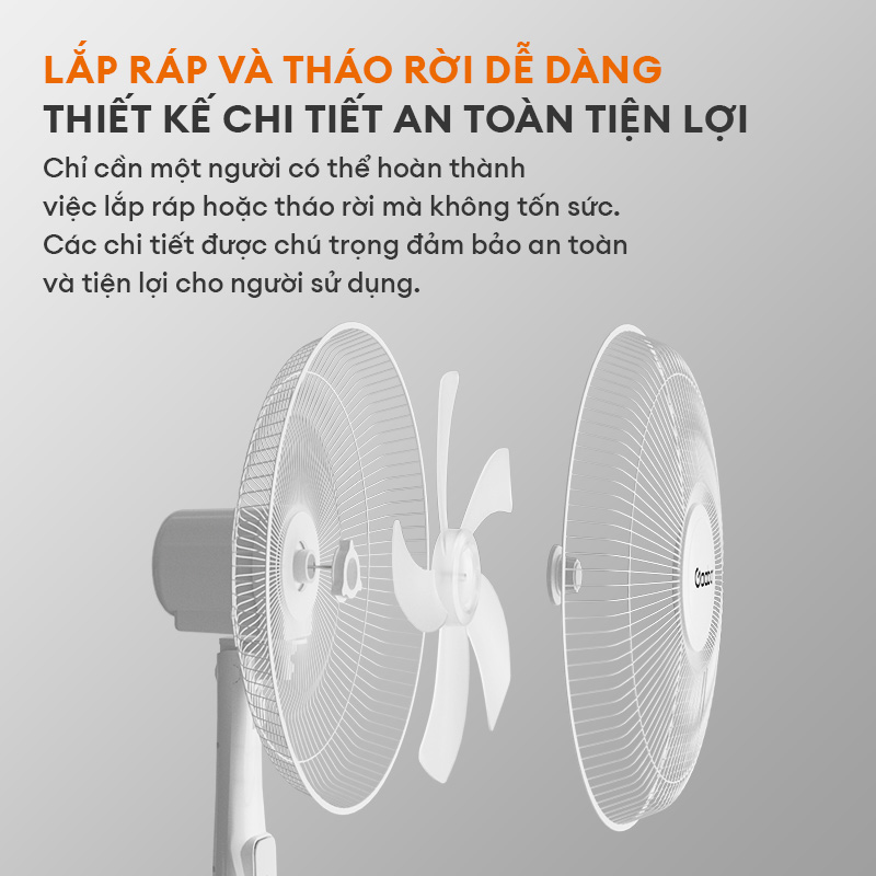 Quạt điện đứng 5 cánh 3 tốc độ Gaabor FM430M-WH05A độ ồn cực thấp đảo gió 90 độ tuần hoàn tùy chỉnh tiết kiệm điện - Hàng chính hãng