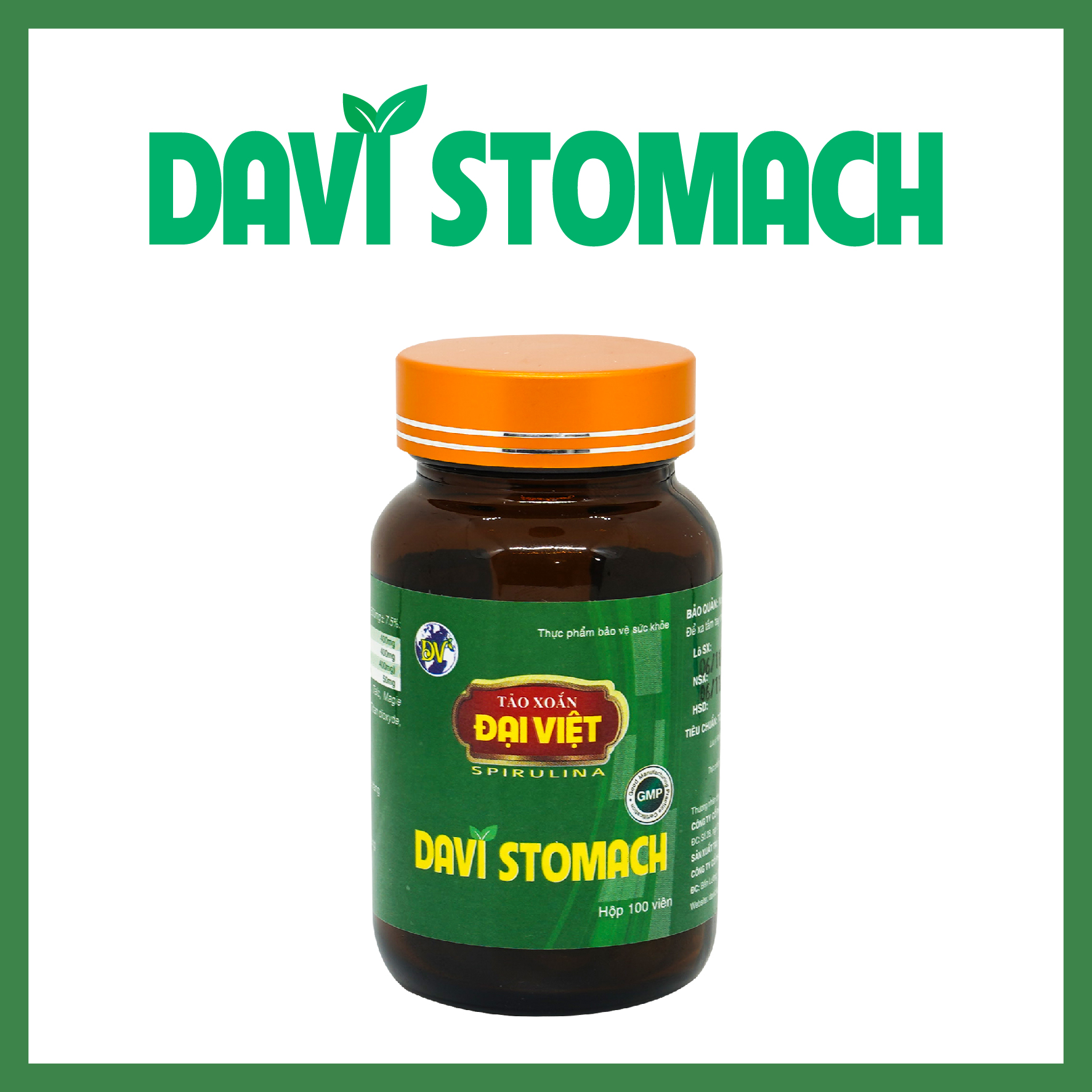 Tảo xoắn Đại Việt Thực phẩm bảo vệ sức khỏe Davi Stomach Viên uống Spirulina cao cấp Hỗ trợ bảo vệ niêm mạc dạ dày DV28