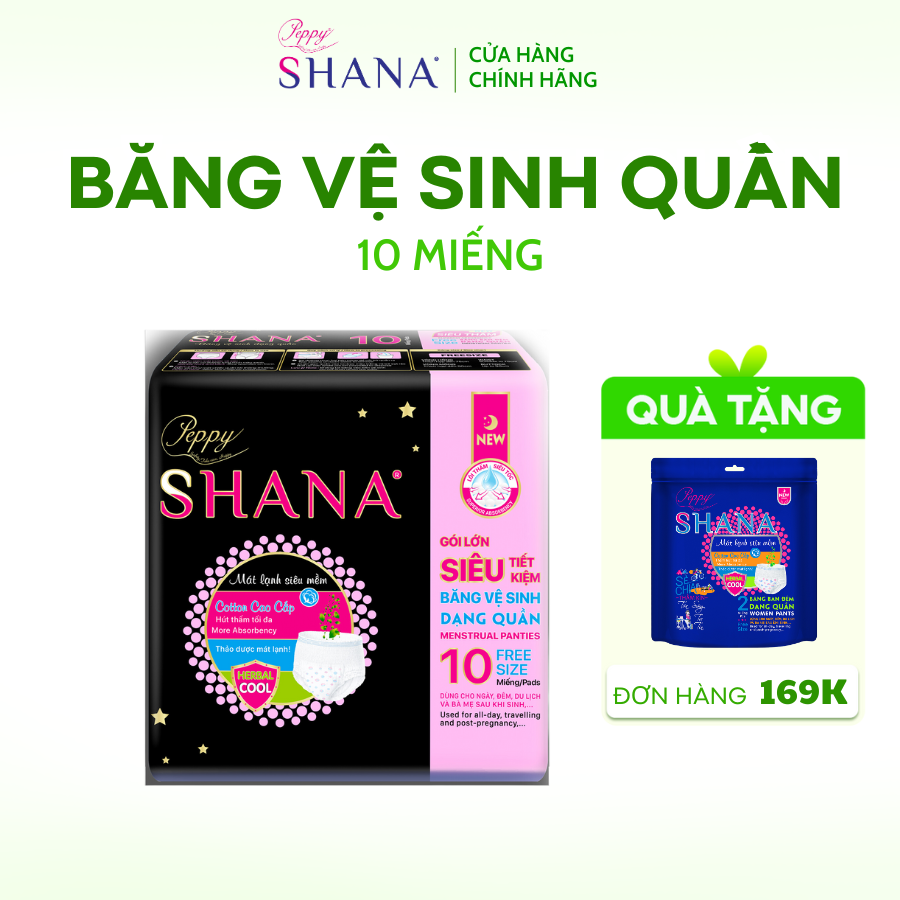 Băng Vệ Sinh Quần Peppy Shana Ngày Đêm Siêu Thấm, Freesize, Chống Tràn Tối Đa, Siêu Tiết Kiệm