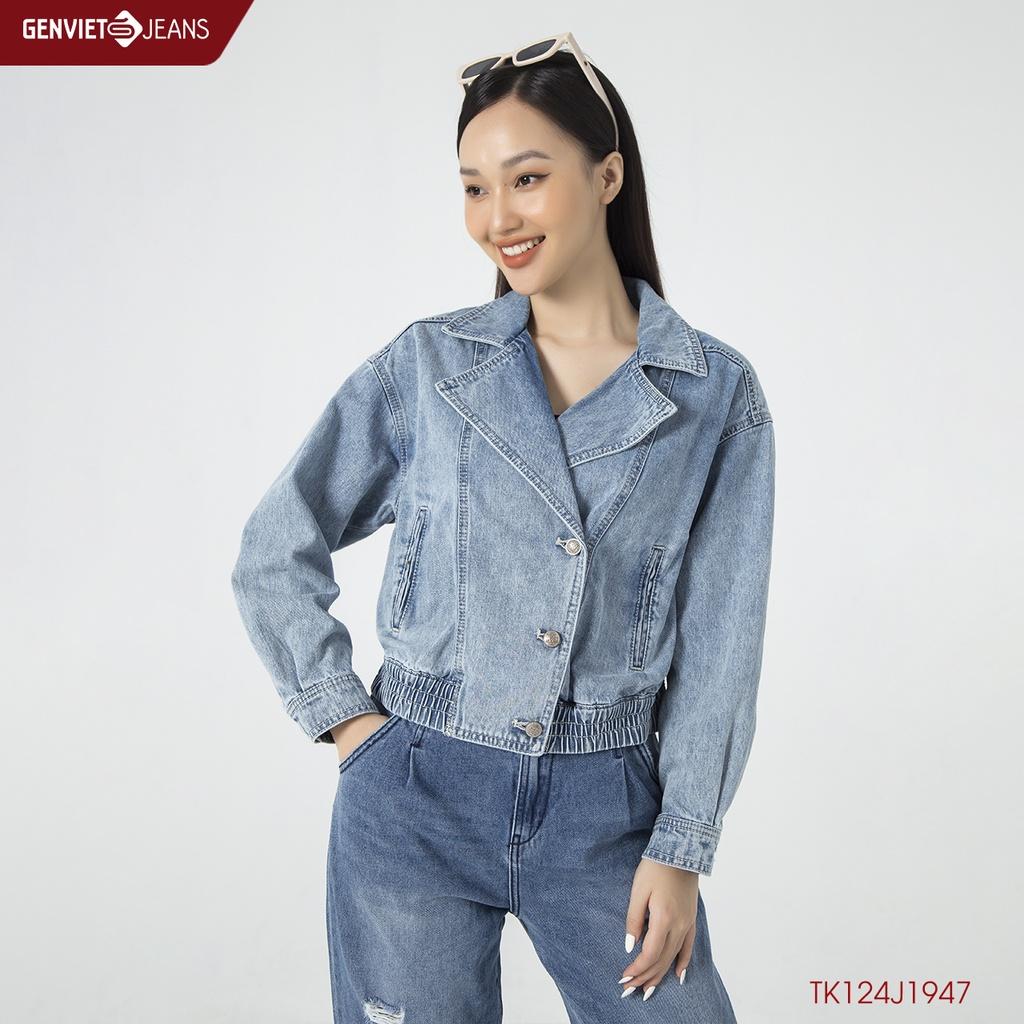 Áo Khoác Jeans Nữ Cổ Biker GENVIET TK124J1947