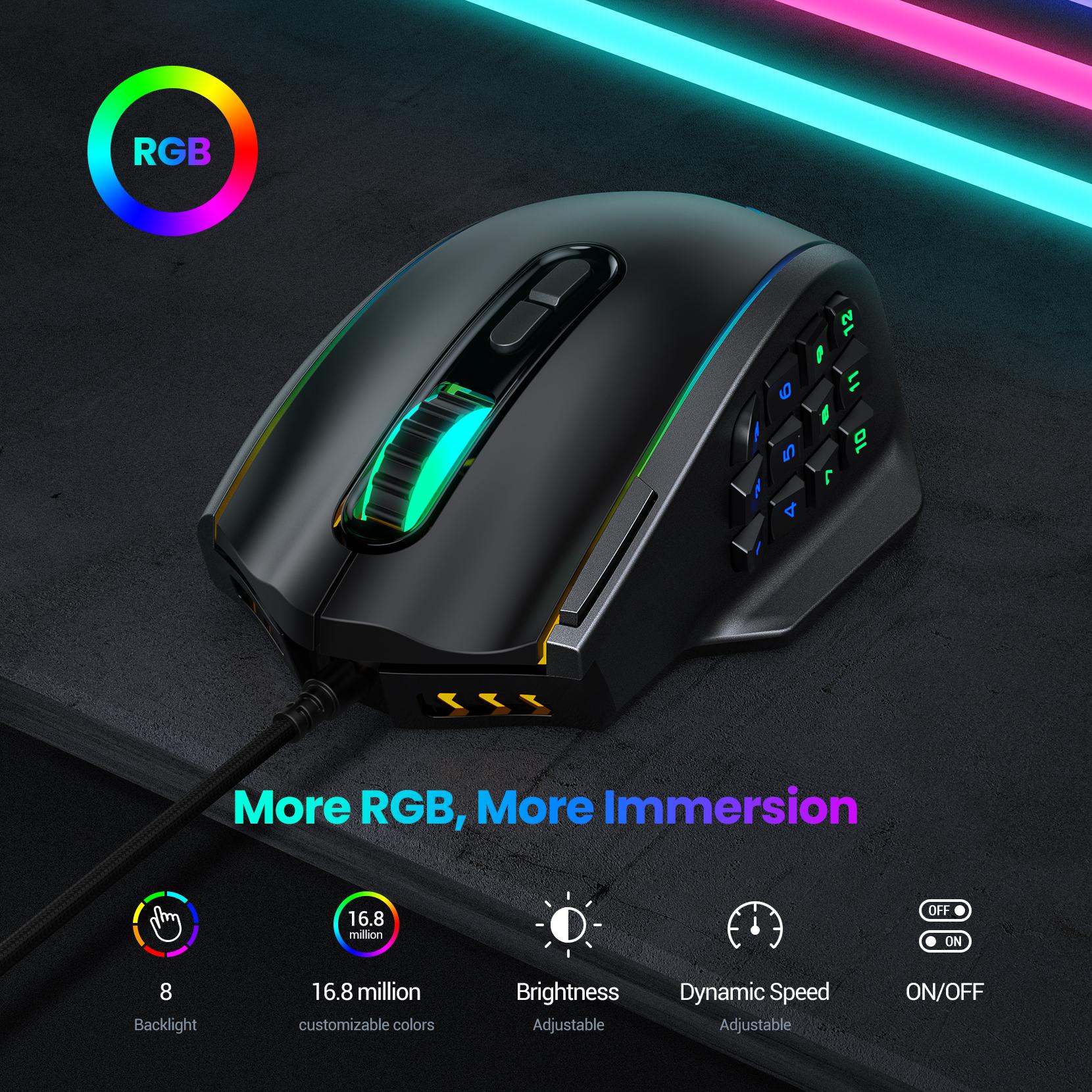 PICTEK Quang Cao Cấp Chuột Chơi Game Chuyên Nghiệp RGB Backlit 16000 DPI Thiết Kế Công Thái Học 20 Nút Có Thể Lập Trình Cho FPS LOL CS